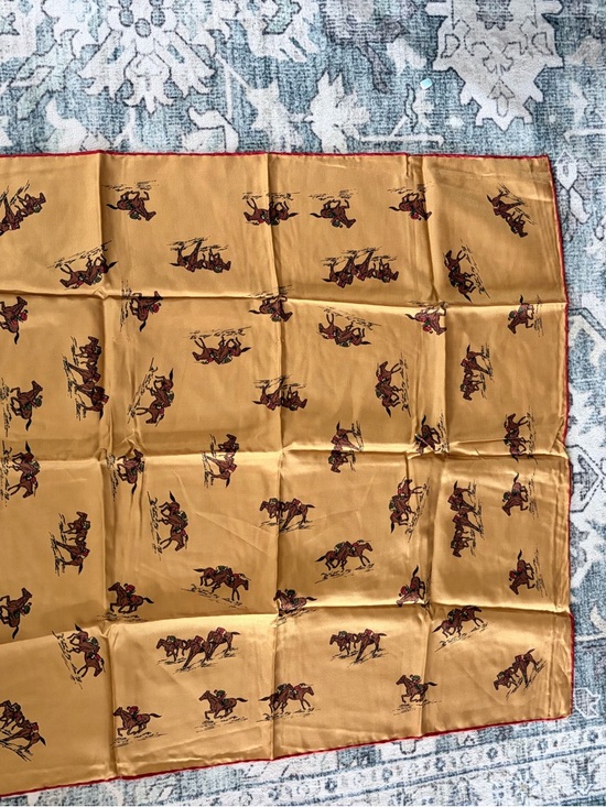 Saks Fifth Avenue Accessories - Saks Fifth Avenue Gold Silk Scarf with Equestrian Print